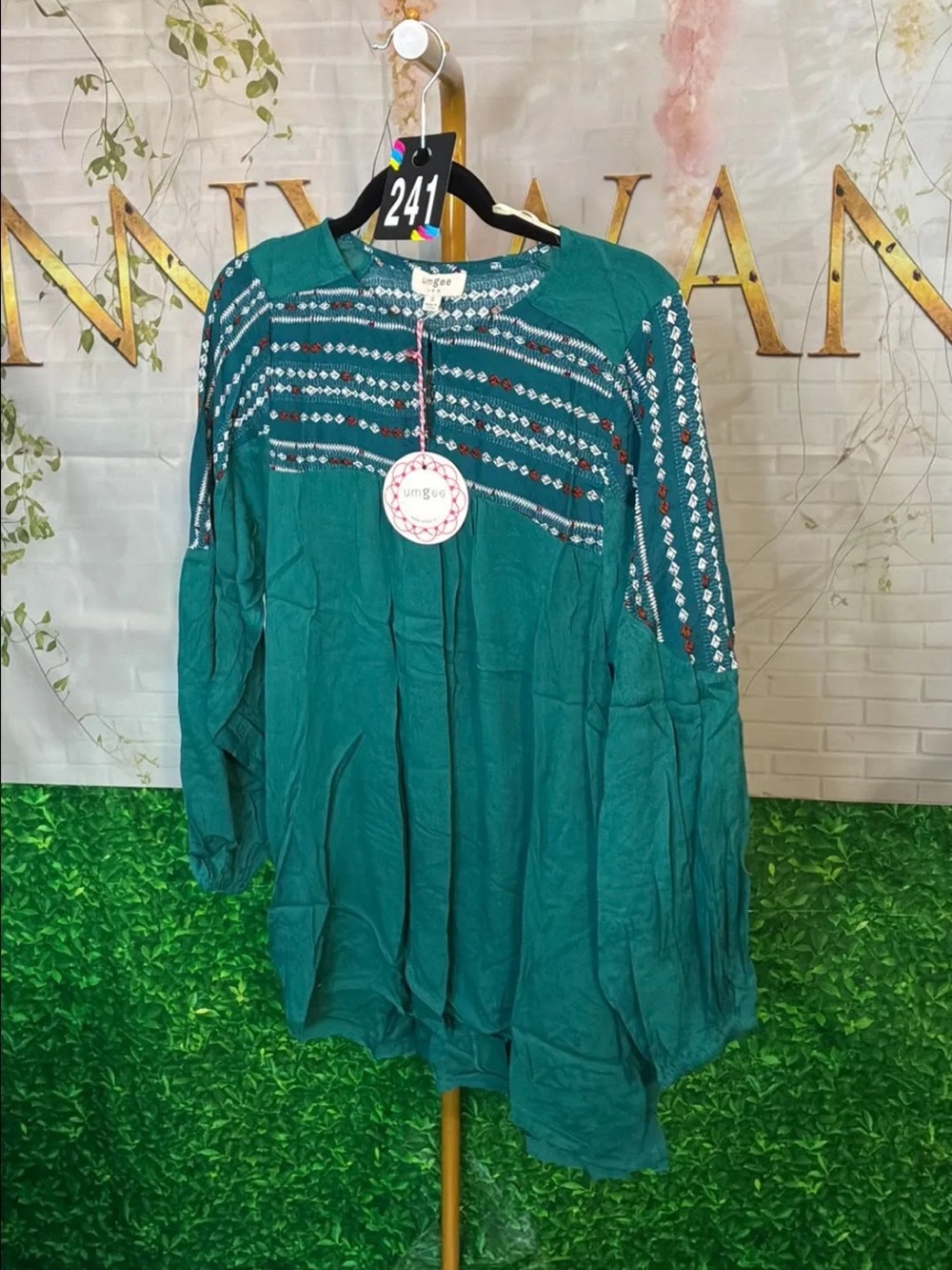Umgee Teal Embroidered Peasant Tunic